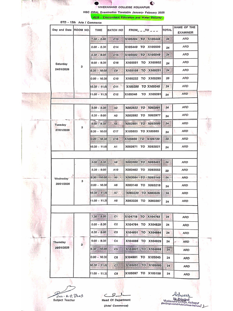 Environment Oral Timetable | PDF
