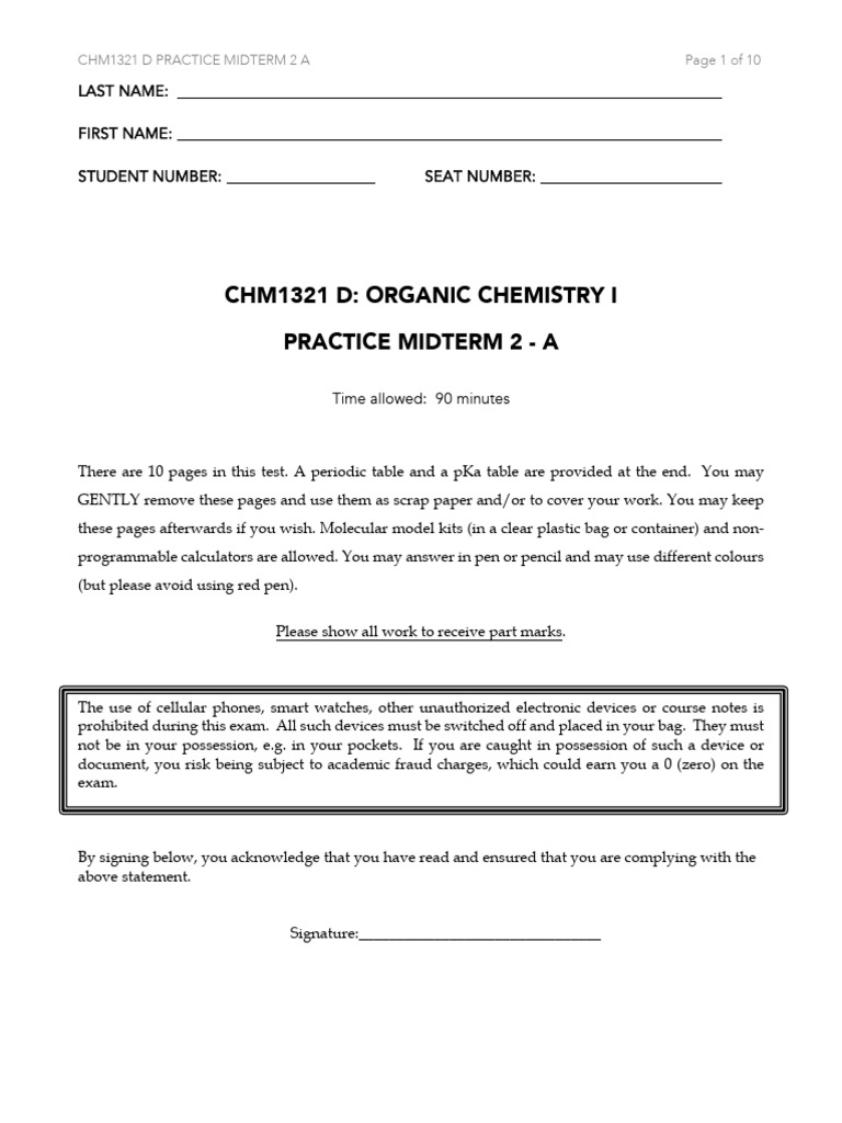 CHM1321 D Organic Chemistry Midterm 2 Practice | PDF | Chemistry