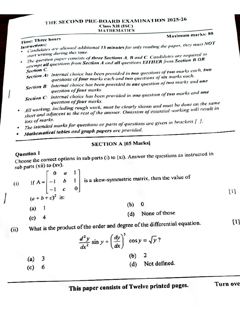 Maths Pre Board | PDF
