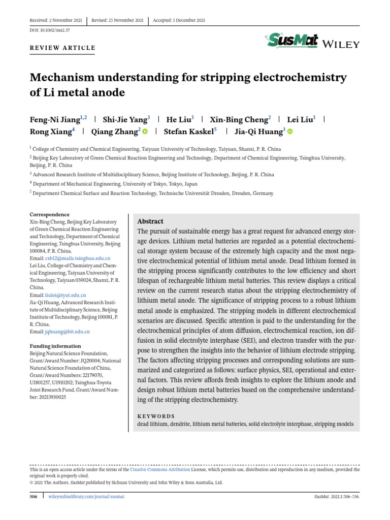 Understanding Lithium Metal Anode Stripping | PDF | Electrochemistry ...