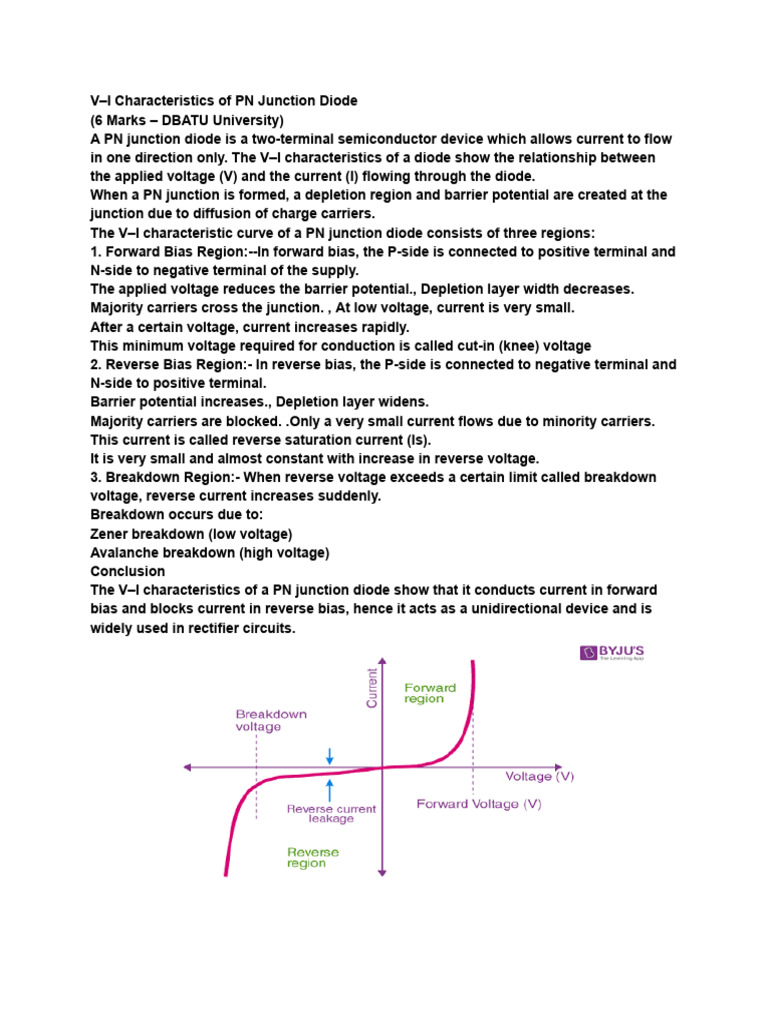 PN Junction Diode V-I Characteristics | PDF