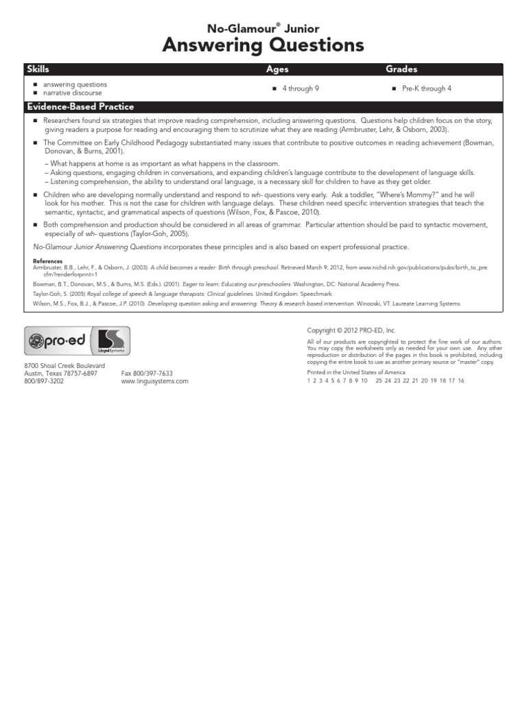 Junior Skills for Answering Questions | PDF | Reading Comprehension ...