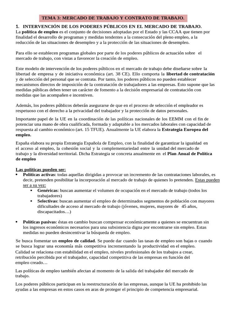 Políticas de Empleo y Mercado Laboral en España | PDF | Derecho laboral ...