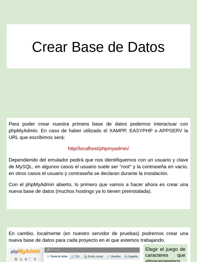 Crear Base de Datos en phpMyAdmin | PDF | Bases de datos | Mi sql