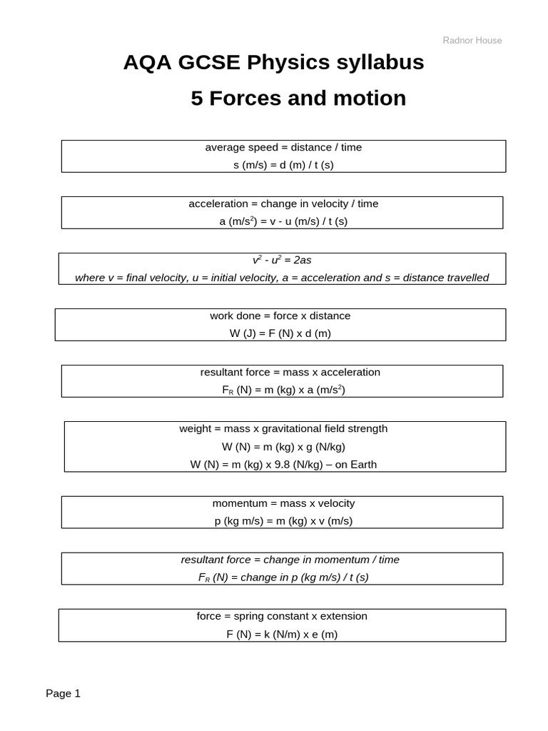 AQA GCSE Physics: Forces and Motion Guide | PDF | Force | Pressure