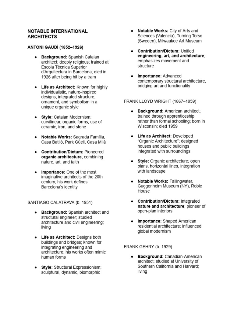 Notable International Architects Overview | PDF | Beam (Structure ...