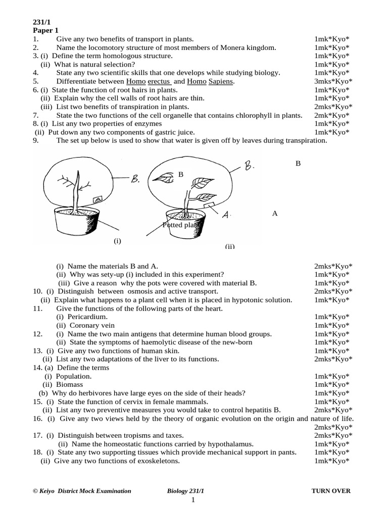 Key Biology Concepts and Questions | PDF | Cell (Biology) | Biology
