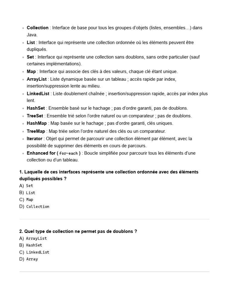 Collections Java : Types et Interfaces | PDF