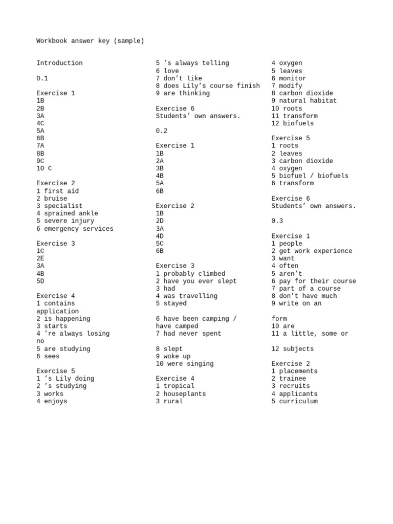 Workbook Answer Key Summary | PDF