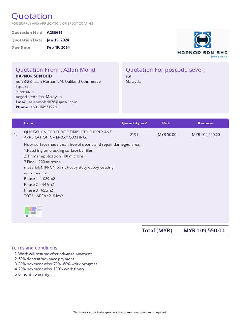 Epoxy Coating Quotation A230019 | PDF