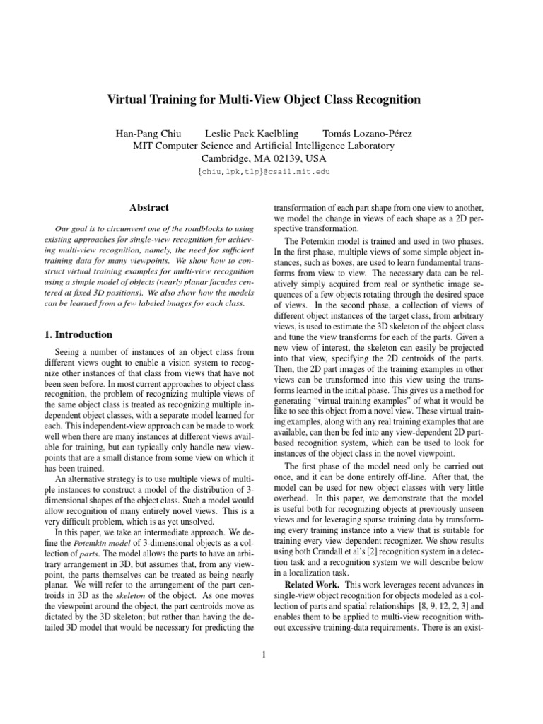 Virtual Training for Multi-View Recognition | PDF | 2 D Computer ...