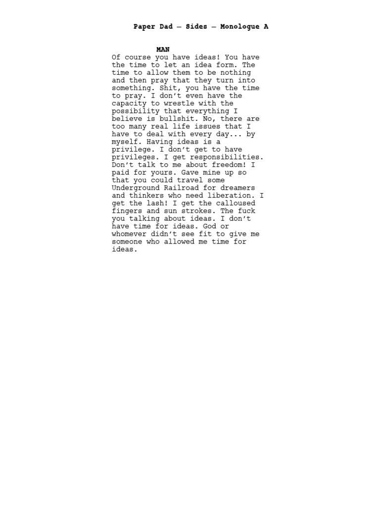 Paper Dad - Sides - Monologue A | PDF
