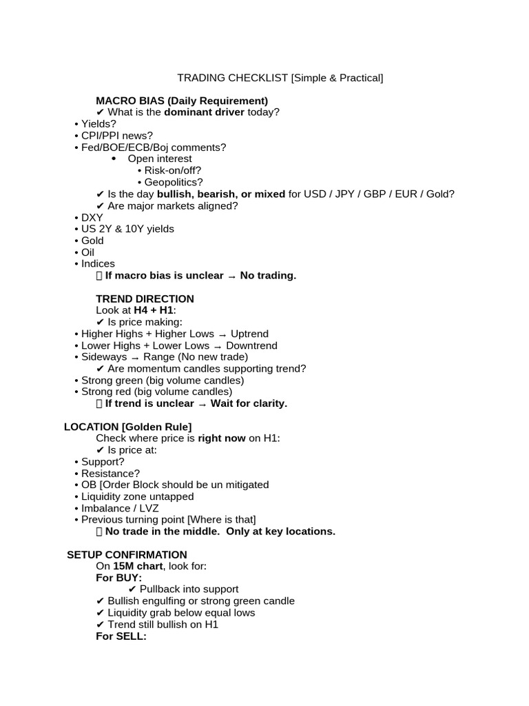 Essential Trading Checklist Guide | PDF | Market Trend | Trade