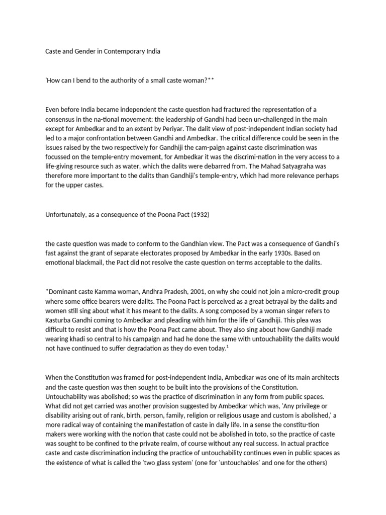 Caste and Gender in Contemporary India pol sci ge | PDF | Dalit | Caste