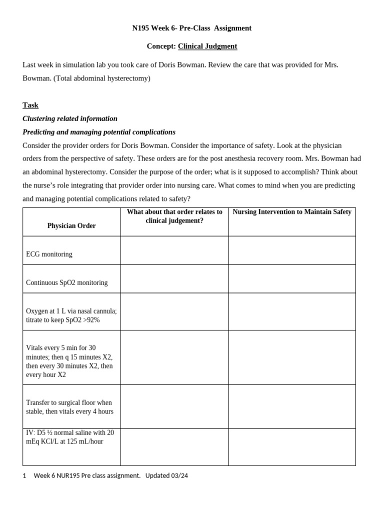 NUR 195 Week 6 Pre-Class Assignment | PDF | Medicine | Medical Specialties
