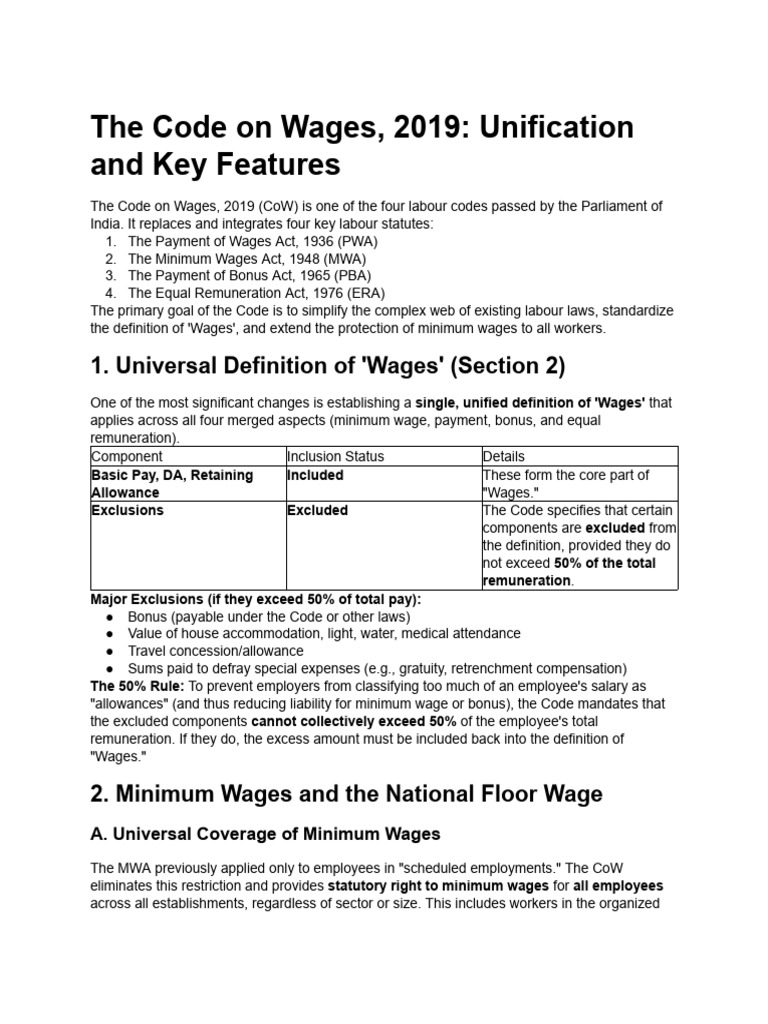 Code on Wages 2019: Key Features Explained | PDF | Wage | Employment
