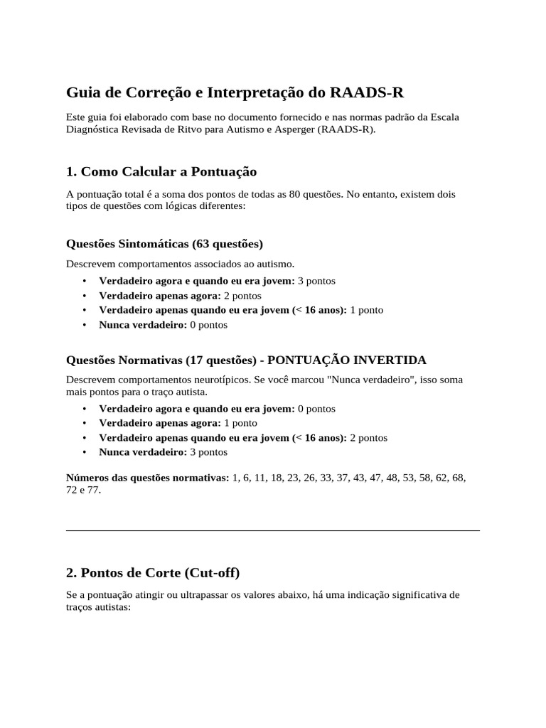 Guia de Interpretação do RAADS-R | PDF