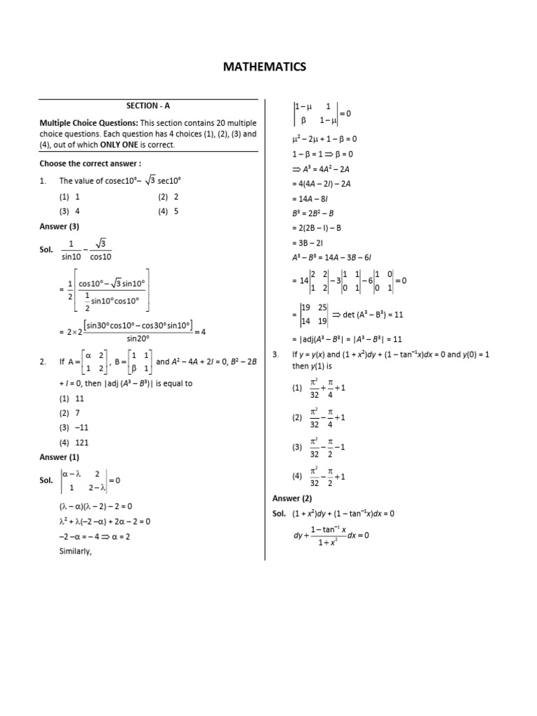 Mathematics Multiple Choice Questions | PDF | Algebraic Geometry | Geometry