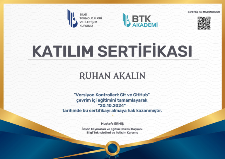 Versiyon Kontrolleri%3A Git Ve GitHub Sertifika | PDF