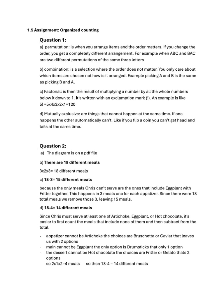 1.5 Assignment Organized Counting | PDF