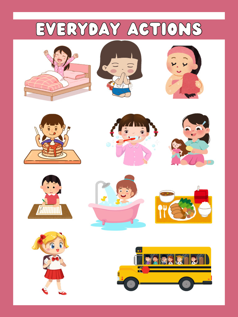 Daily Routine Picture Dictionary Worksheet in Pink Cute Style ...