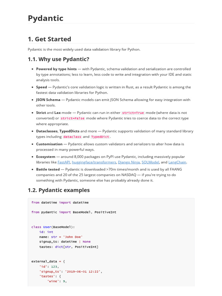 Pydantic: Fast Data Validation for Python | PDF | Parameter (Computer ...