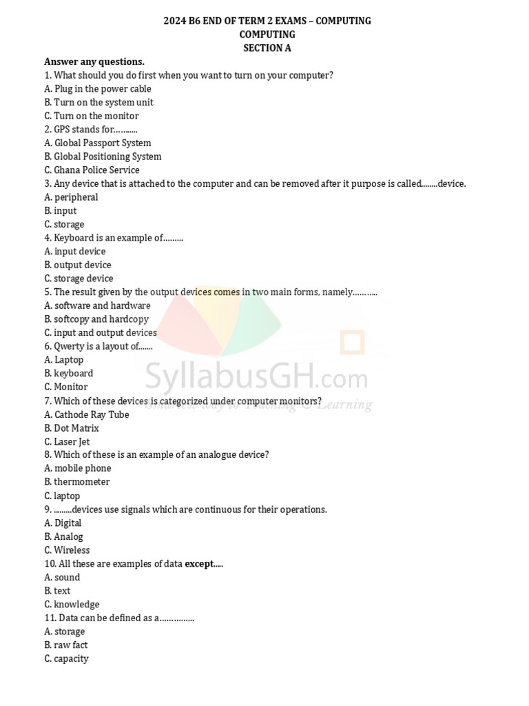 2024 Computing Exam Questions Guide | PDF | Computer Keyboard ...