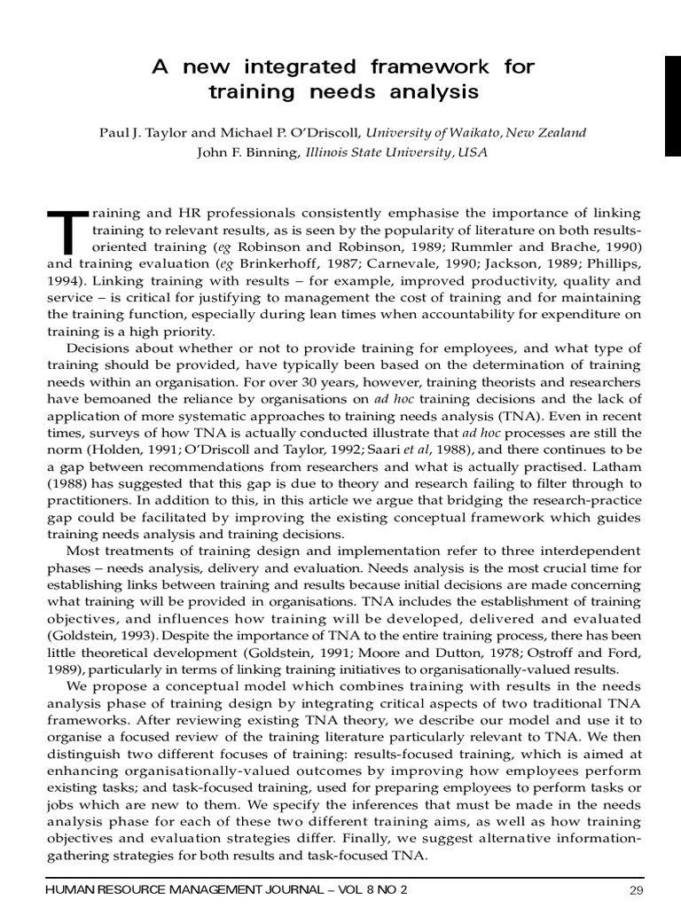 Integrated Training Needs Analysis Model | PDF | Evaluation | Sales