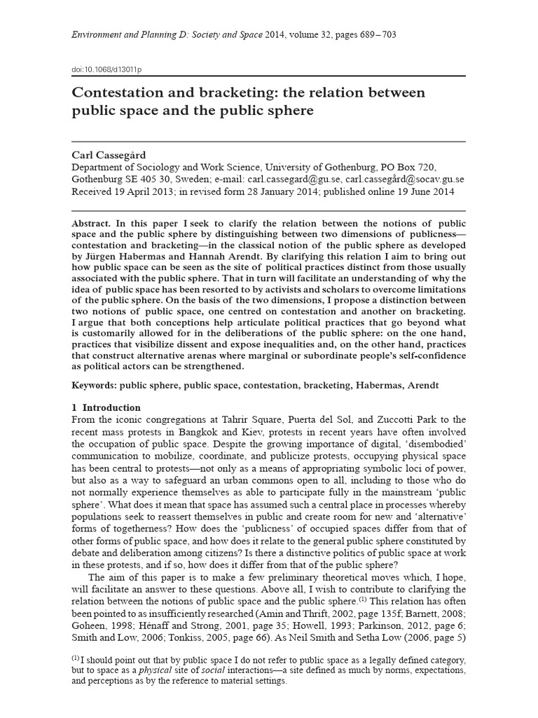 Public Space and the Public Sphere Dynamics | PDF | Public Sphere | Space
