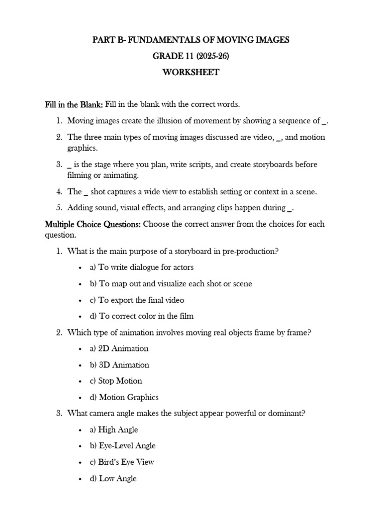 Fundamentals of Moving Images-worksheet | PDF | Animation | Image