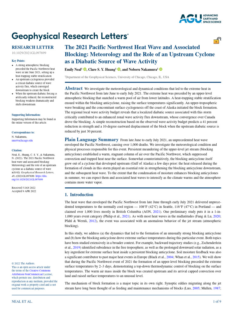 The 2021 Pacific Northwest Heat Wave and Associate | PDF