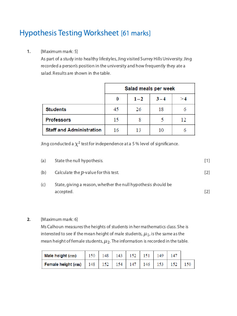Hypothesis Testing Worksheet Guide | PDF | Student's T Test | P Value