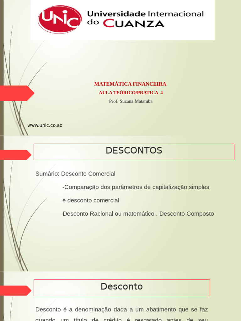Descontos em Matemática Financeira | PDF | Desconto | Juros