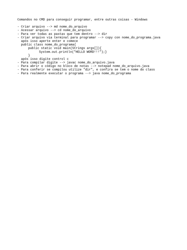 Comandos CMD para Programação em Java | PDF