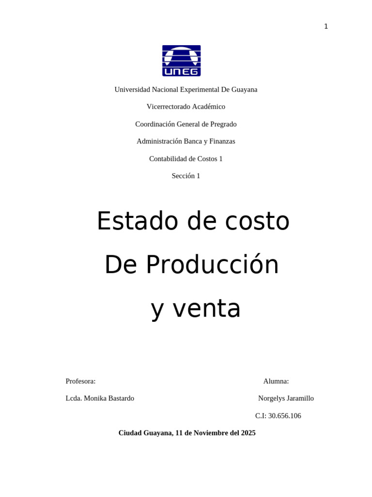 Estado de Costo de Producción y Ventas | PDF | Costo | Contabilidad