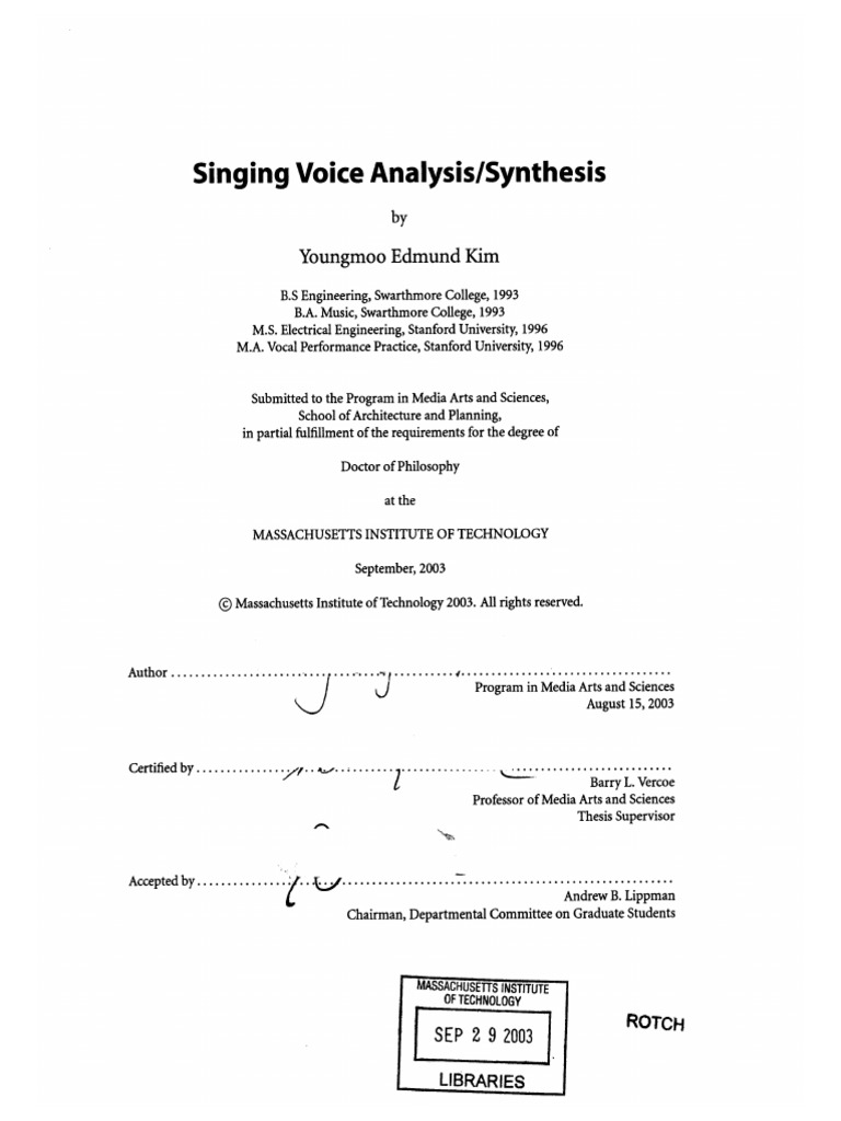 Singing Voice Analysis and Synthesis | PDF | Human Voice