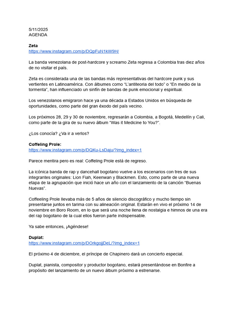 Regreso de Zeta y Coffeling Prole a Colombia | PDF