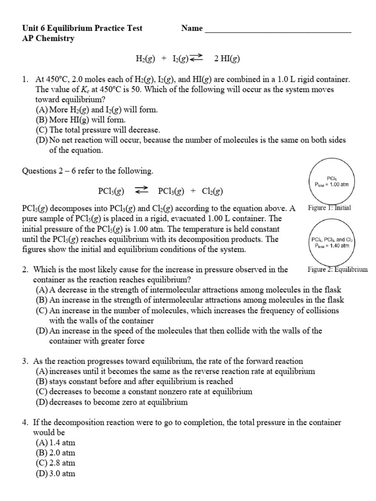 unit_6_practice_test | PDF | Chemical Equilibrium | Reaction Rate