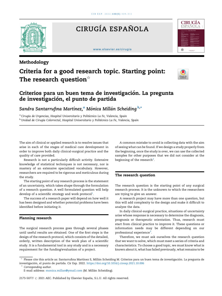 Criteria for a Good Research Topic. Starting Point | PDF | Surgery ...