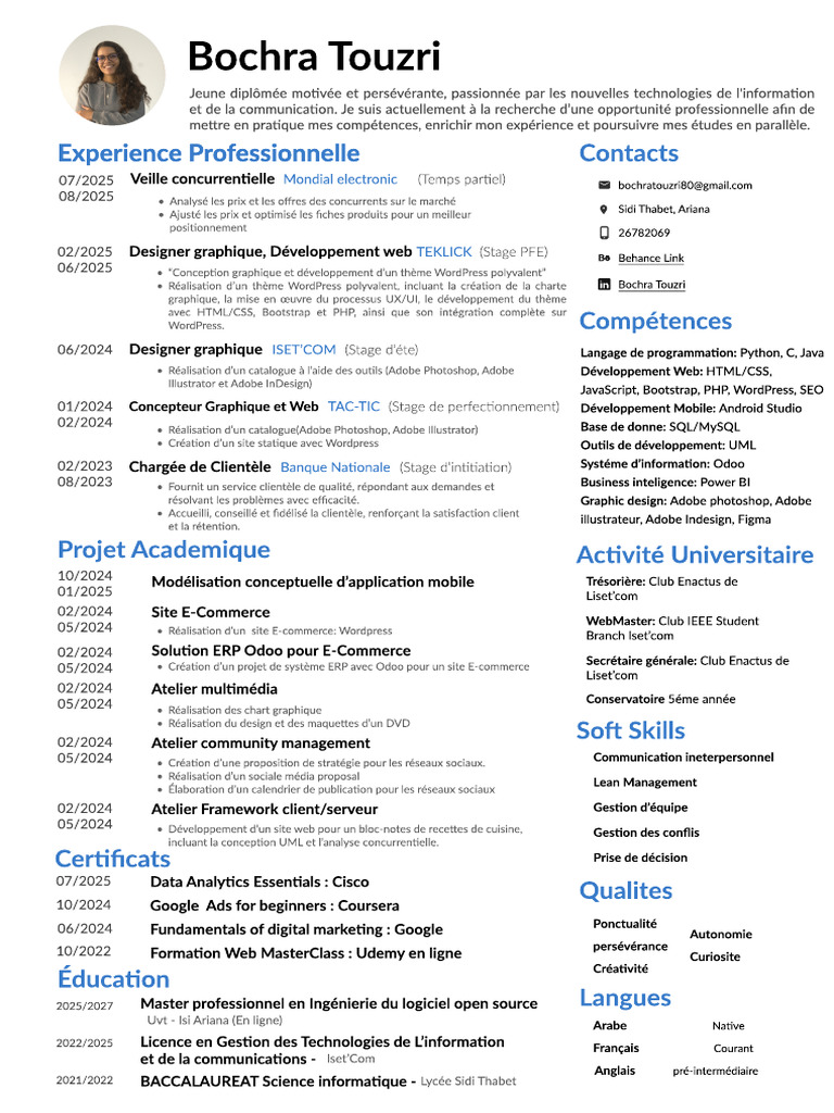 Profil de Bochra Touzri : Compétences et Expériences | PDF ...