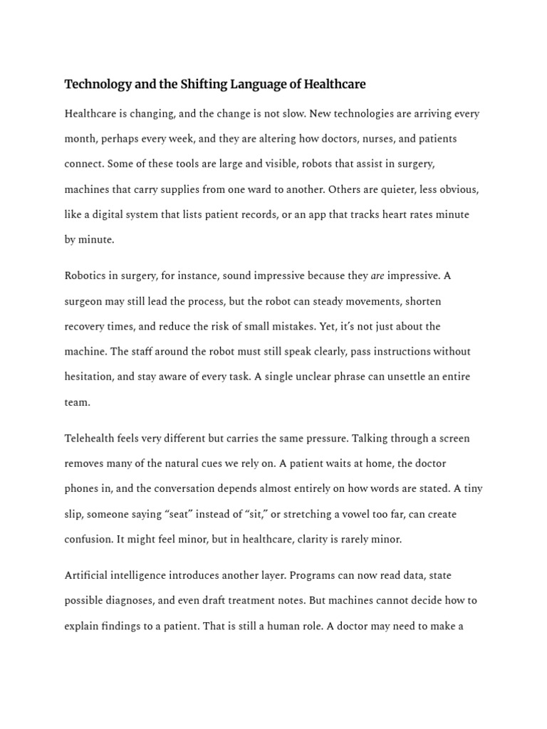 Technology and the Shifting Language of Healthcare | PDF | Robot | Robotics