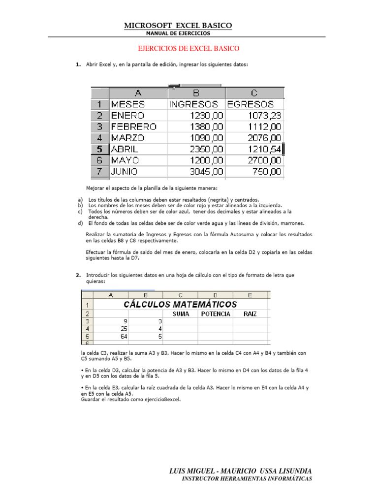 Ejercicios Excel Basico (2) | PDF | Microsoft Excel | Hoja de cálculo