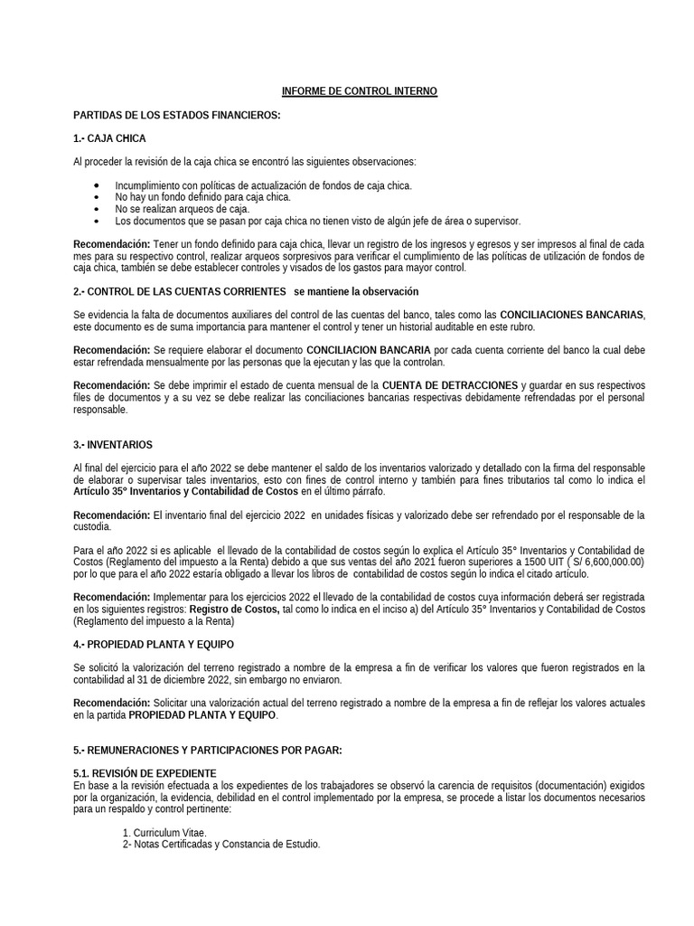 Informe de Control Interno Financiero | PDF | Contabilidad | Auditoría