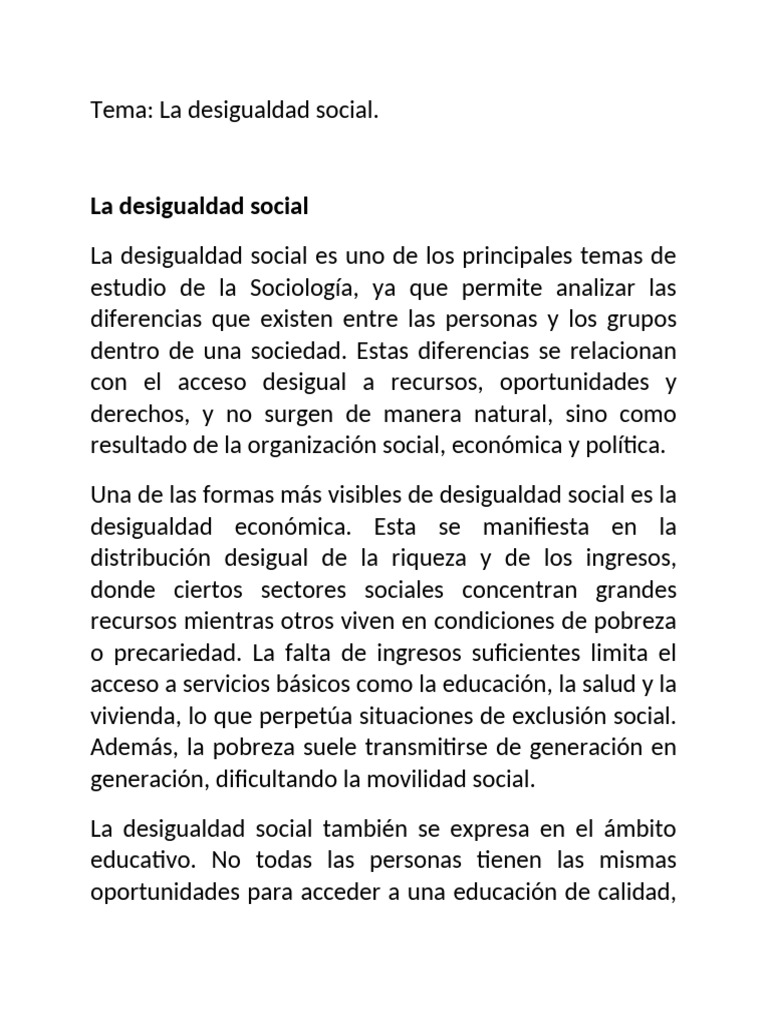 Desigualdad Social: Causas y Consecuencias | PDF | Discriminación y ...
