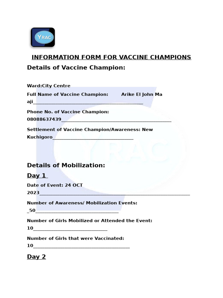 Information Form for Vaccine Champions | PDF