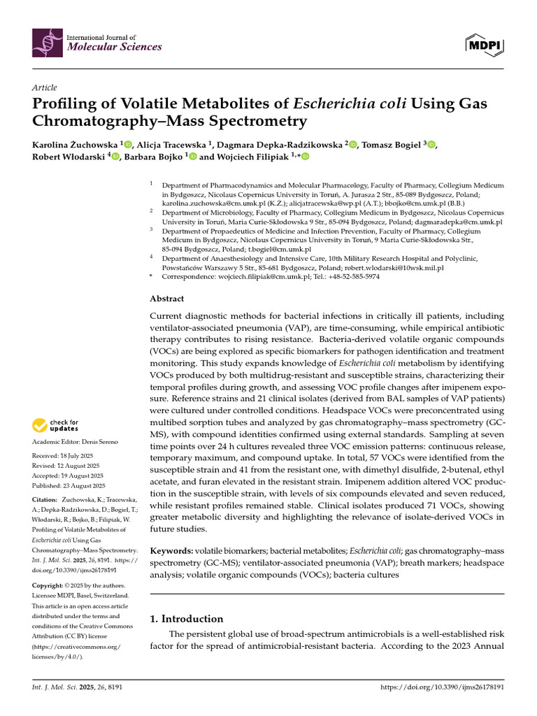 E. coli Volatile Metabolite Profiling | PDF | Volatile Organic Compound ...