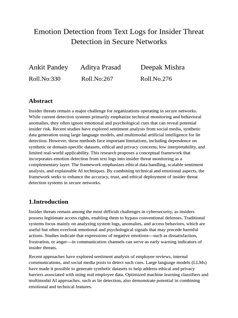 Emotion Detection From Text Logs for Insider Threat Detection in Secure ...