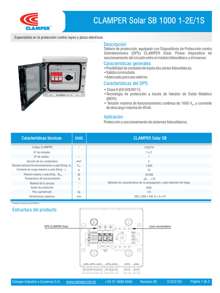 Protección Solar: DPS CLAMPER SB 1000 | PDF | Corriente continua ...