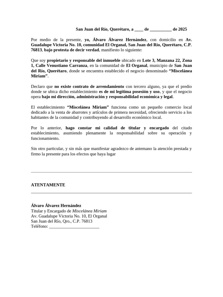 Carta Bajo Protesta | PDF