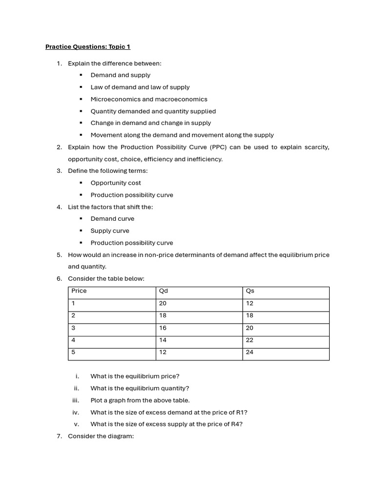 Economics Practice Questions Guide | PDF | Economic Equilibrium ...